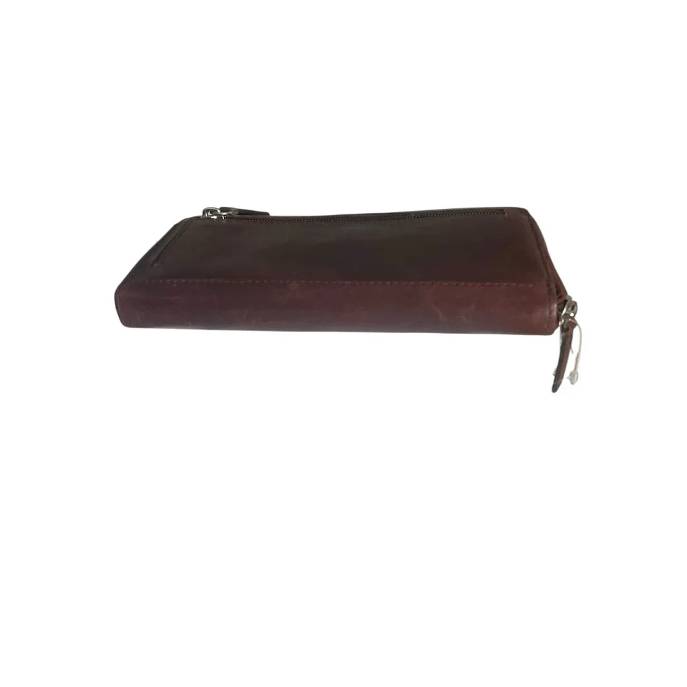 Mancini Women's Casablanca Collection Rfid‎ Secure Clutch Wallet Brown Nickel
